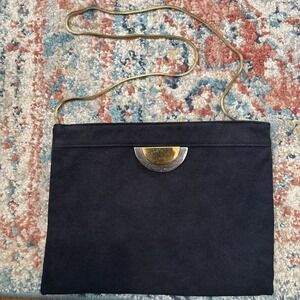 REVA ULTRASUEDE  Navy Handbag Gold Chain Strap Vintage Retro